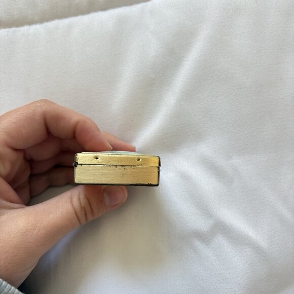 Vintage Satin Girl Portrait Pill Trinket Tooth Box Cameo Metal Gold Blue - Picture 5 of 9